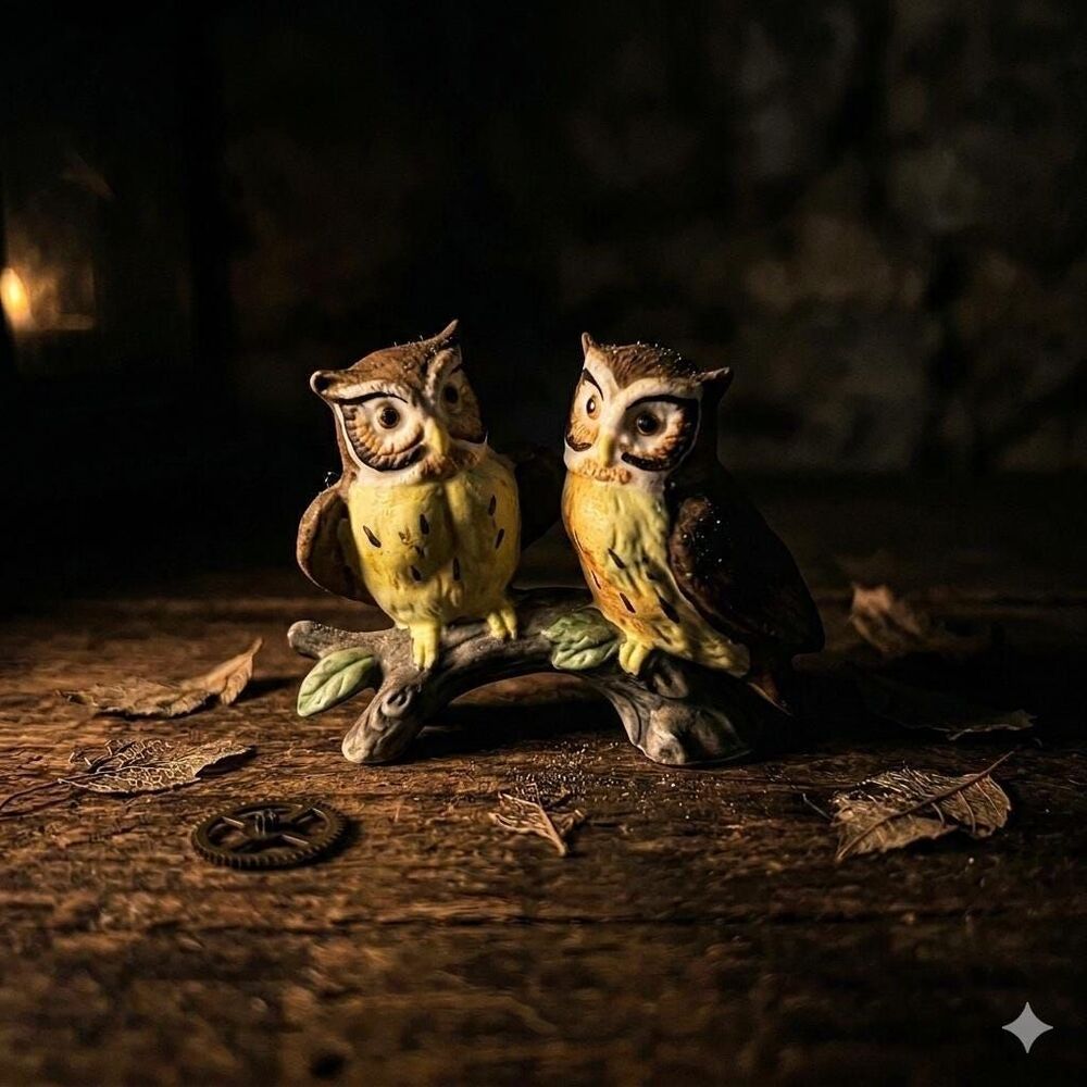 Vintage Ceramic Owl Figurines Pair | Made in Taiwan | Mini Owl Decor | Cottage